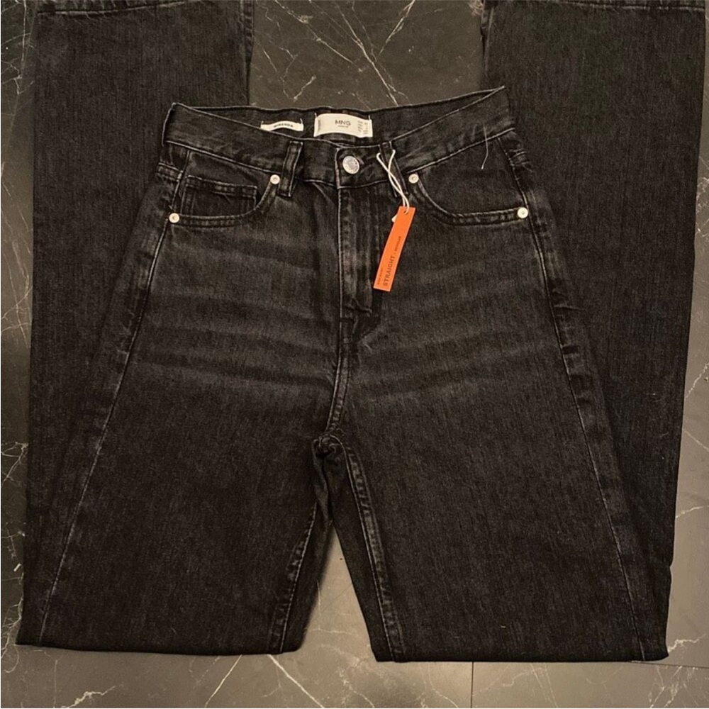 Mango Men's Washed Black Straight Jeans